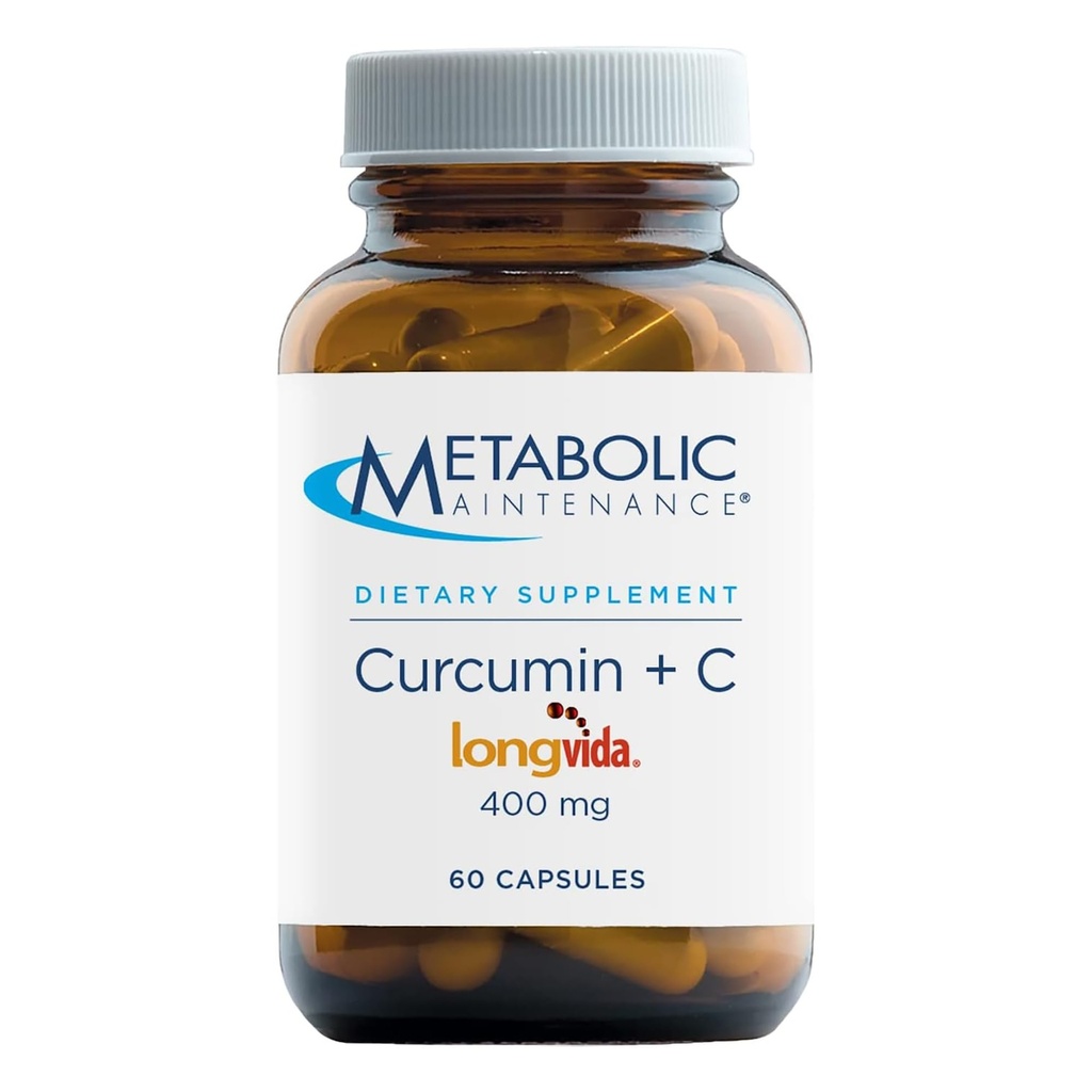 Metabolsk vedlikehold Curcumin + C - Longvida + vitamin C Forbedret Curcumin Supplement for hjernefunksjon og felles mobilitet (60 kapsler)