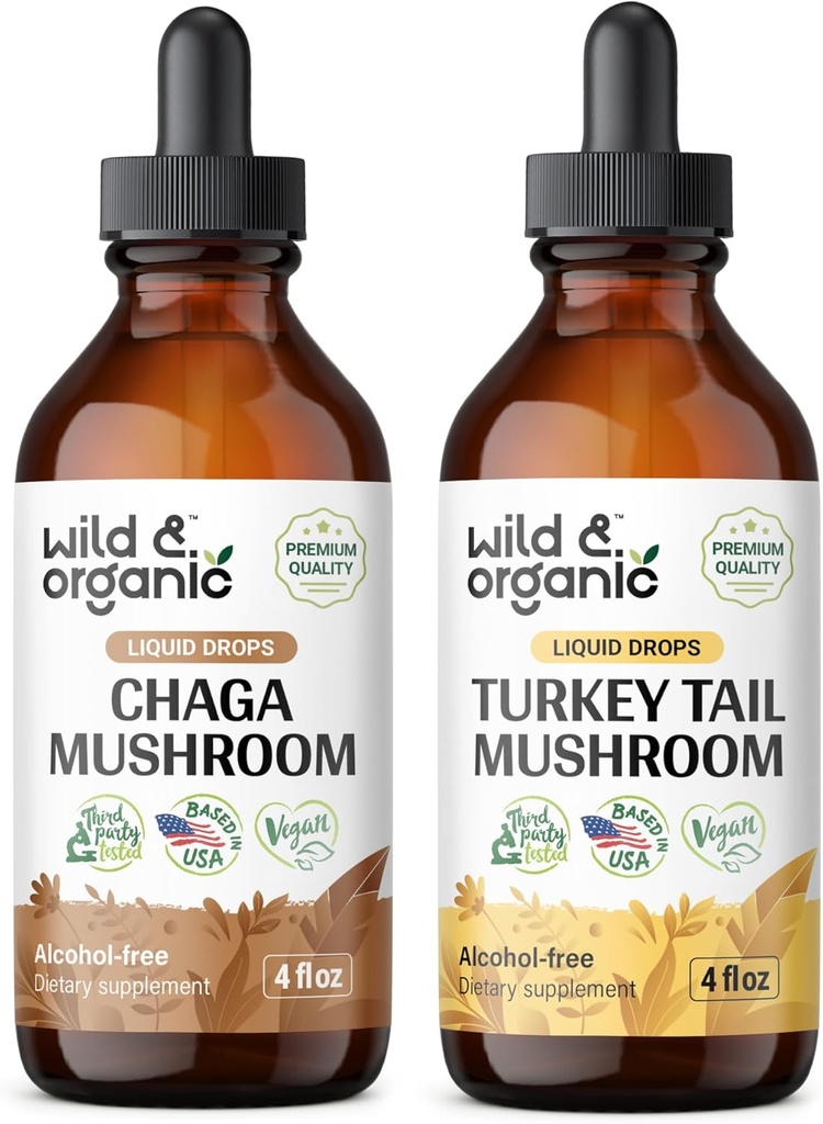 Wild & Organic Chaga Mushroom Tinktur 4 fl oz & Tyrkia Tail Mushroom Tinktur 4 fl oz
