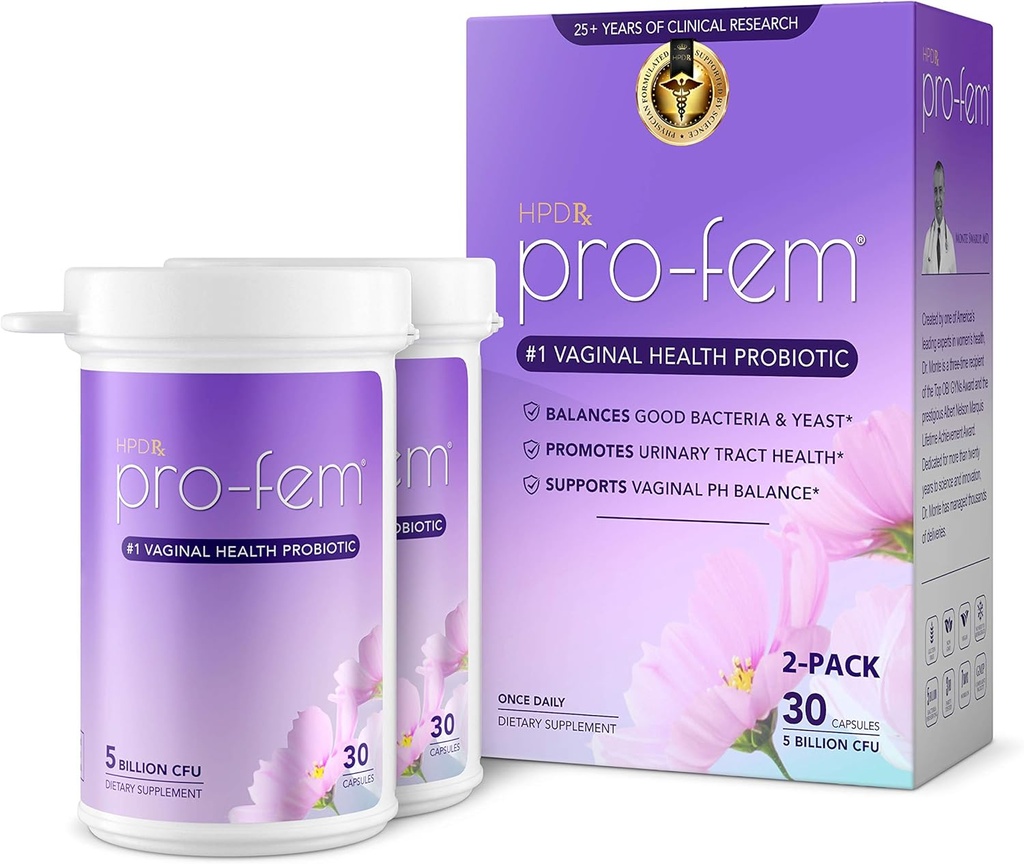 HPD Rx Pro-Fem #1 Vaginal helse Probiotika | Vaginal probiotika | klinisk bevist å fremme Yeast & PH Balance, Urinal Tract Helse | Femininin Probiotika | Virker i 7 dager | 30 kapsler | 2-Pack