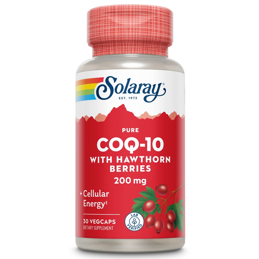 SOLARAY ren coQ-10 200 mg | Sunn hjertefunksjon & Cellular Energy Support | Forbedret med urteblanding | 30 VegCaps