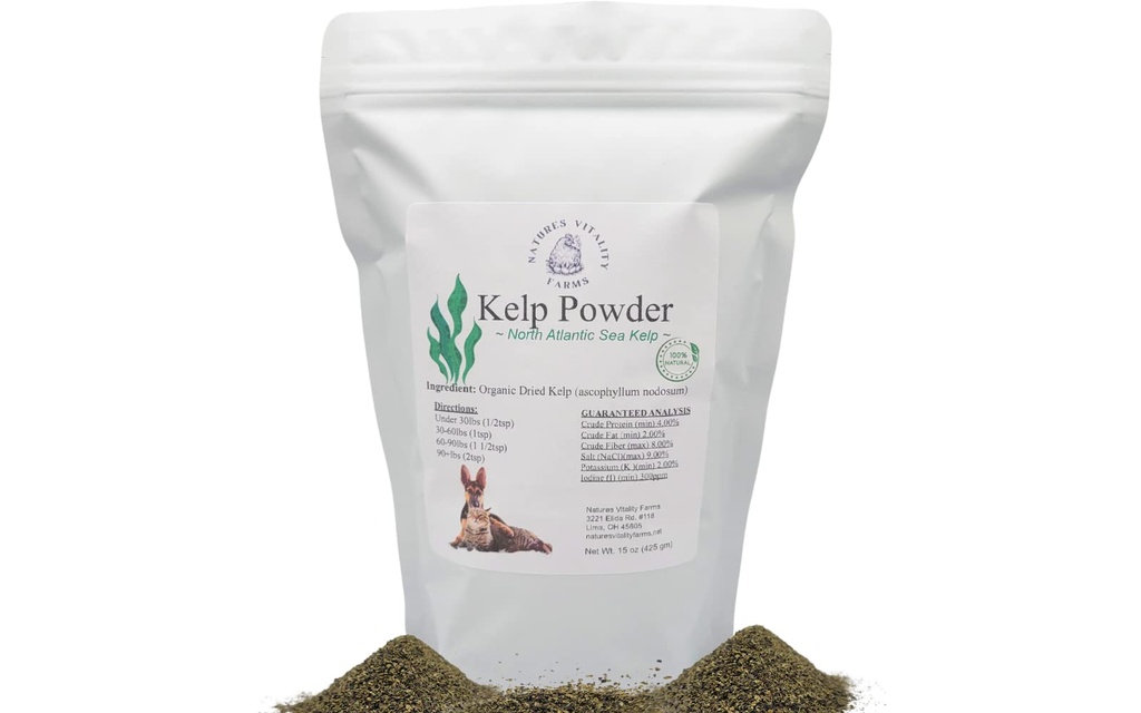 Kelp pulver for hunder/katter, naturlig nordatlantiske hav Kelp, vitaminer mineraler og antioksidanter for ultimat helse (15 Ounce)