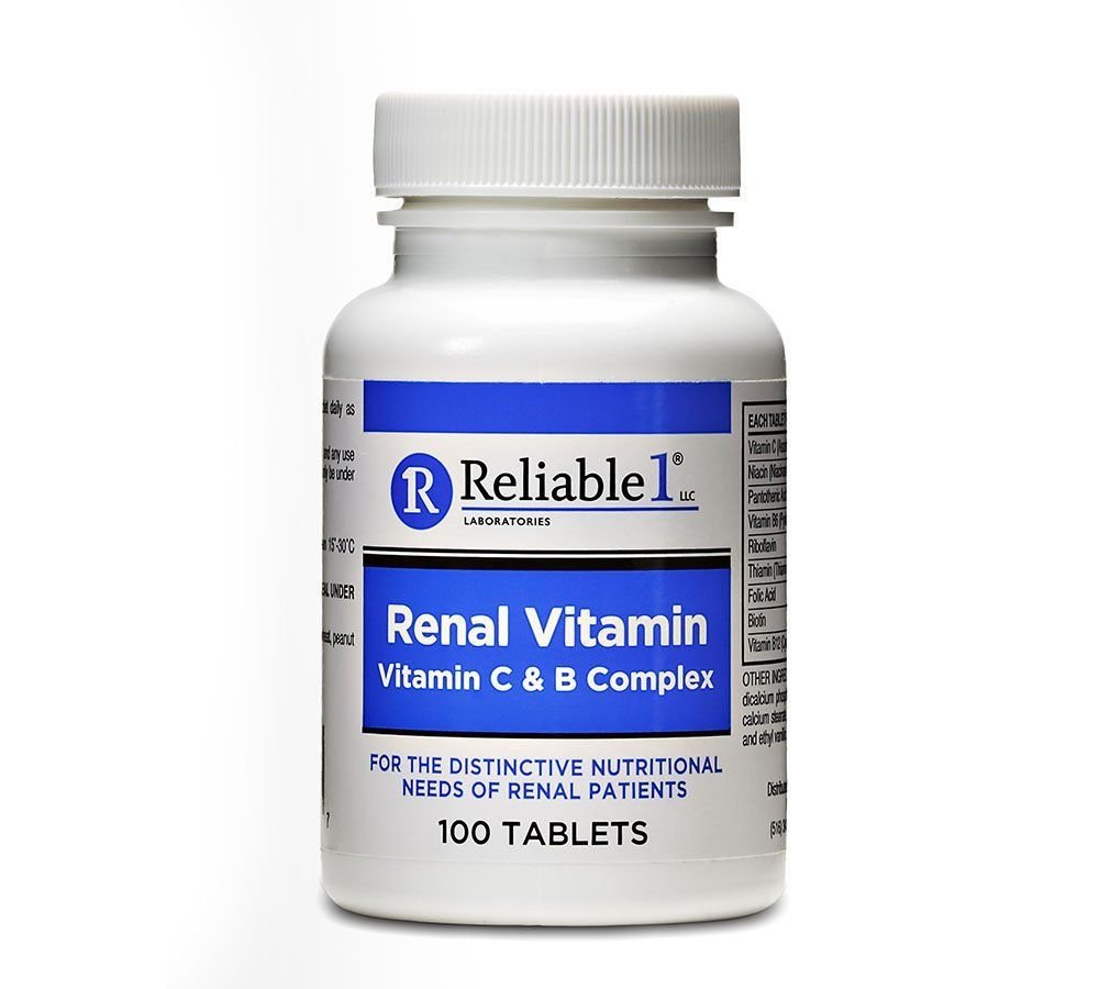 Pålitelig 1 LABORATORIES Renal vitamin C & B kompleks for menn og kvinner (100 tabletter per flaske) (enkel)
