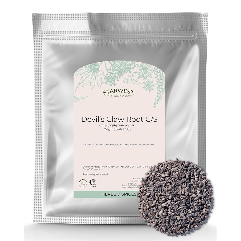 Starwest Botanicals Devil's Claw Root - Tørket urt for te & naturlige herbal blandinger, ren djevelens klo rot, kutt og siftet, Wildcred, sertifisert Kosher - bulk 1 lb Bag