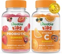 Livbar Probiotic 2 Million CFU Kids + vitamin C Kids, Gummier Bundle - Great Tasting, vitamin Supplement, Glutenfri, GMO Gratis, Chewable Gummy