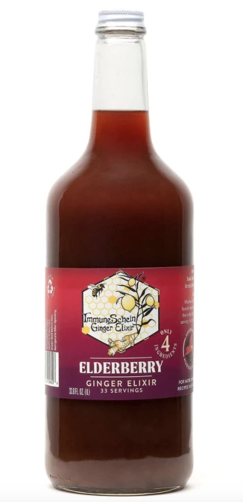 ImmuneSchein Elderberry Ginger Elixir Shots - bare 4 ekte mat ingredienser, ingen vann, vinegar eller preservatives: håndlaget fra organiske ginger rot & eldrebær (33,8 fl oz, 1 pakke)