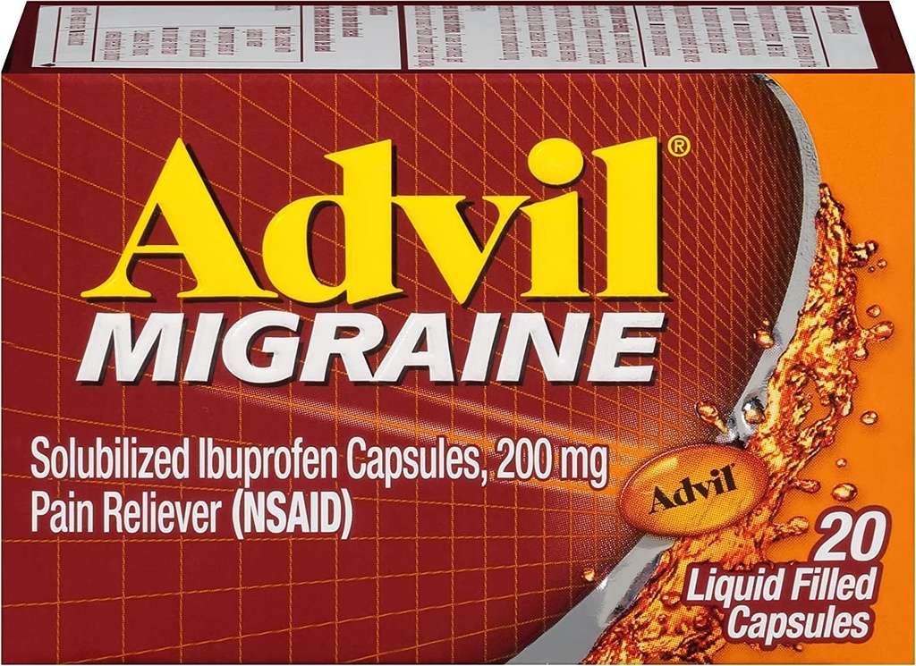 Advil Migrain flytende fylte kapsler - 20 ct, pakke med 6