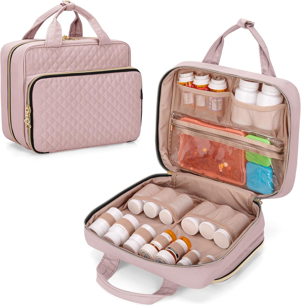 Damero Pille Flaske Organizer Bag, Reisemedisin Bag Organizer, Medisin Organizer og Oppbevaring for Piller, Vitamin, Fiskeolje, medisinske kosttilskudd for kvinner og menn, Misty Rose