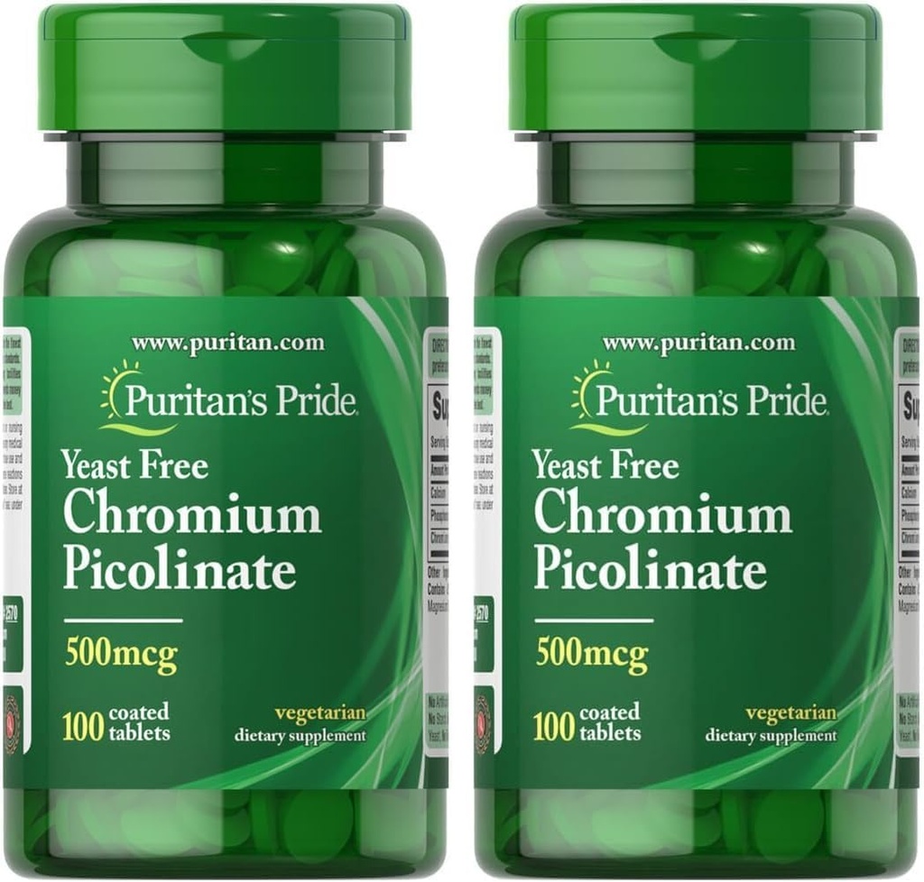 Puritans Pride Chromium Picolinate 500 Mcg Yeast Free, 100 Count (pakke med 2)