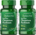 Puritans Pride Chromium Picolinate 500 Mcg Yeast Free, 100 Count (pakke med 2)