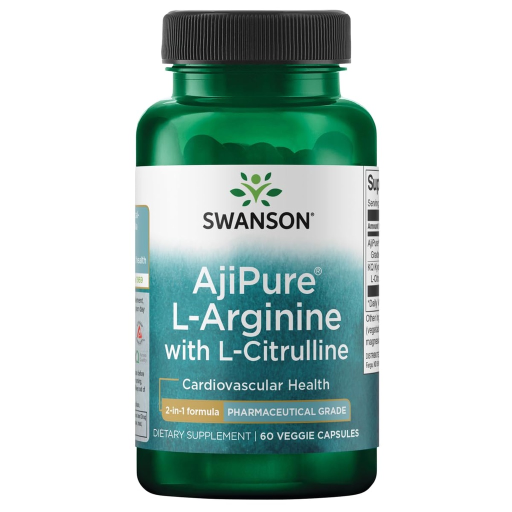 Swanson Aminosyre Ajipure L-Arginin med L-Citrulline 60 Veg Kapsler