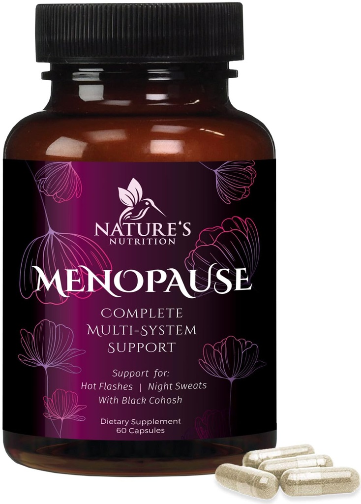 Menopause Supplements for kvinner med svart cohosh - Hot Flash og Hormone støtte for kvinner, Naturlig Menopause Relief Vitaminer støtte Mild Night Sweats & Balance, ikke-GMO & Glutenfri - 60 Kapsler