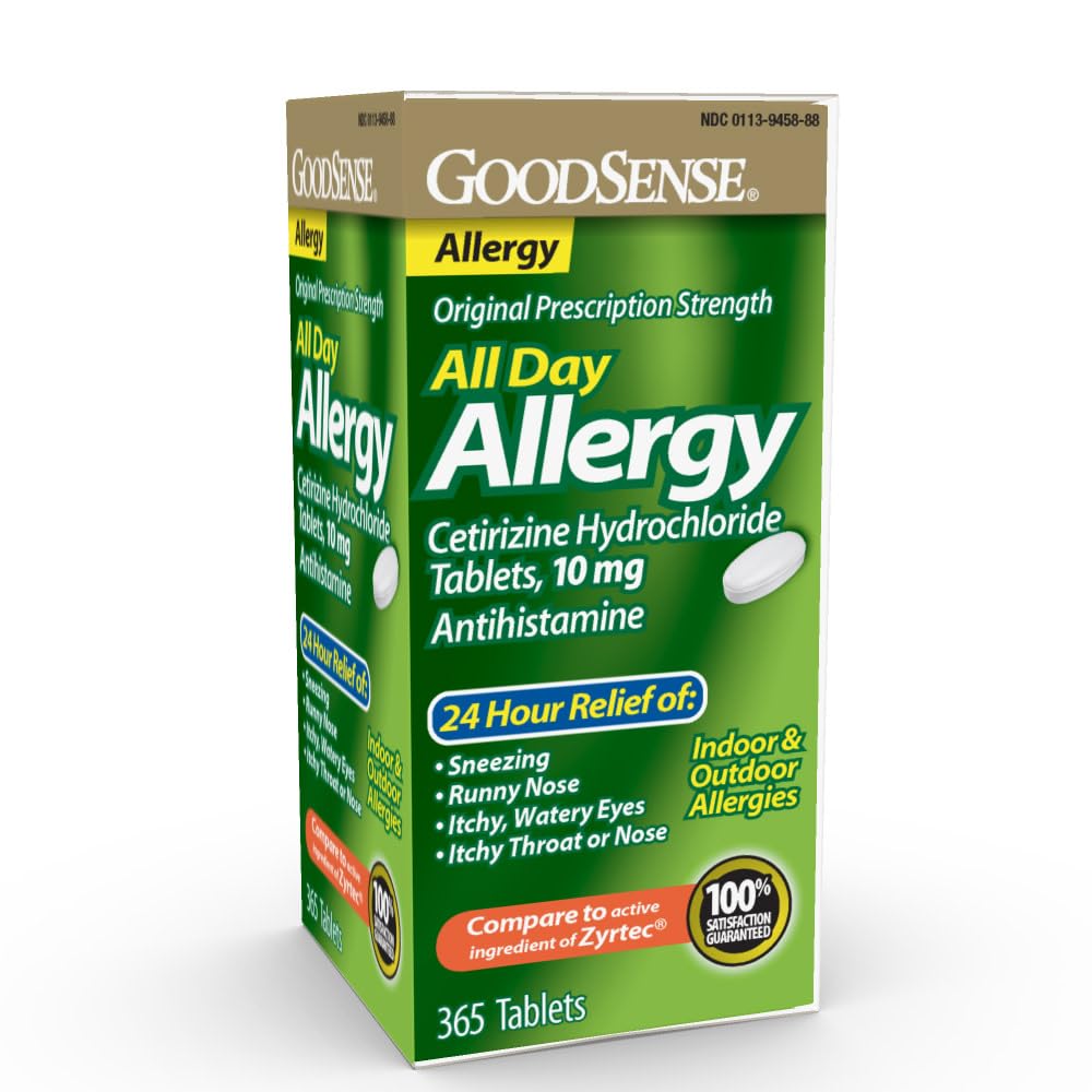 GoodSense Alle dager Allergi, Cetirizin Hydrochloride Tabletter, 10 mg, Antihistaminer, 365 Count