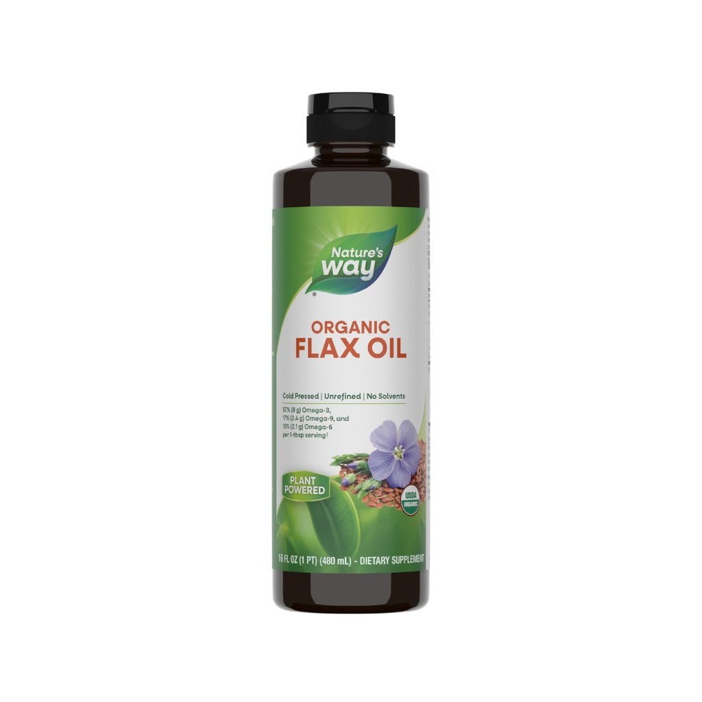 Naturens måte Organisk Flax Olje, USDA Certified Organic, Omega-3, 6, 9, Cold Pressed, 16 Fla Oz (Packing May Vary)