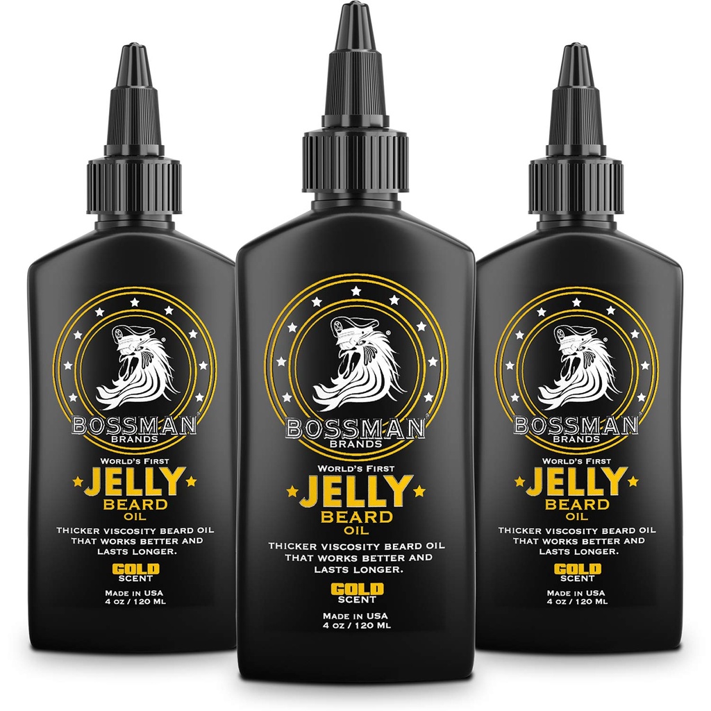 Bossman Jelly Beard Olje for menn - 3 pakke (12 oz i total, gull sent) - Softens, moisturizes og betingelser med naturlige ingredienser