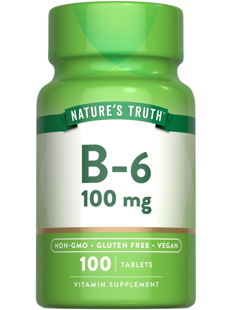 Naturens sannhet B6 vitamin | 100 mg | 100 tabletter | Vegan, ikke-GMO & Glutenfri Supplement