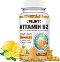 Vitamin B2 Gummies Riboflavin 400mg Supplement for barn og voksne - Magnesium Glykinat, sink, CoQ10, Vitamin B12 - Migrain Relief & Energi, Nervesystem Support, sukkerfri sitronflavor, 60ct