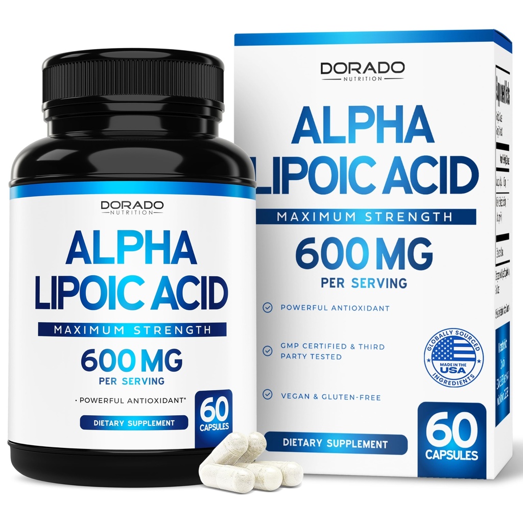 Alpha Lipoic Acid 600mg per servering 60 kapsler - Potent antioksidant for nevropati og kardiovaskulær helse (ALA Supplement) - tredjeparts testet, ikke-GMO, Glutenfri, Vegan & USA laget