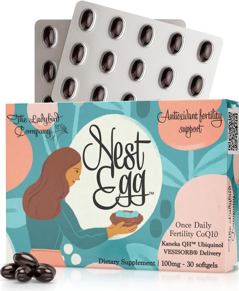 Nest Egg Ubiquinol CoQ10 100mg - Premium CoQ10 Fertilitet Supplement for kvinner - laget i USA - tredjepart testet - En gang daglig Softgels (30 greve)