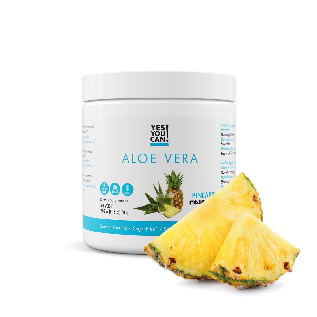 Ja du kan! Organic Aloe Vera Powder Drink Mix - Hydration Booster Infundert med ren Aloe Juice - Delicious Flavors - laget i USA - Antioksidant Rich - Pineapple Flavor - 40 Serveringer