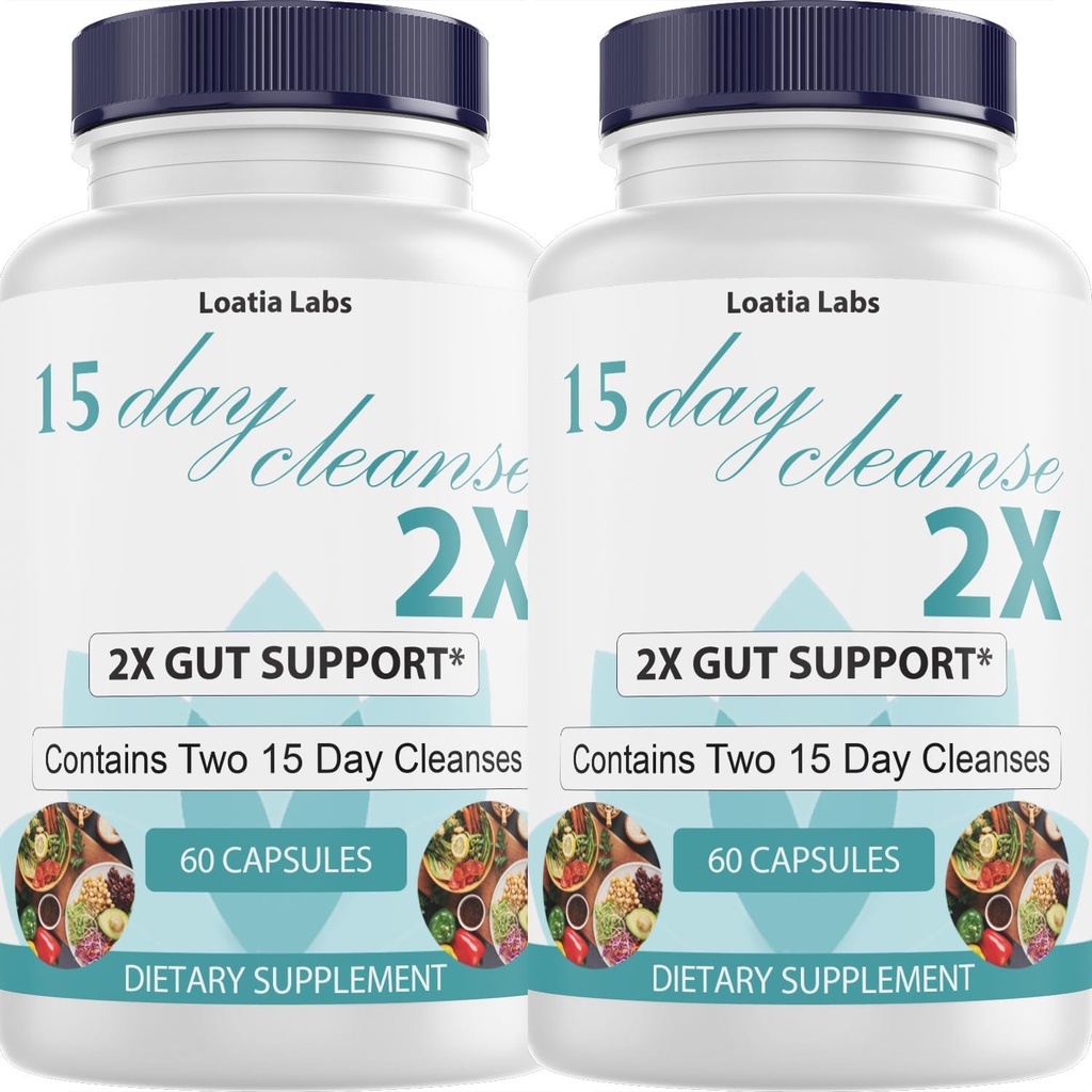 15 Day Cleanse 2X - Dobbelt Gut & Colon støtte - Avansert Gut Cleanse Detox for kvinner og menn med Alfalfa, Cascara Sagrada, Probiotika og Psyllium Husk - Ikke-GMO - laget i USA - 60 kapsler (2 flasker)