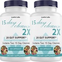 15 Day Cleanse 2X - Dobbelt Gut & Colon støtte - Avansert Gut Cleanse Detox for kvinner og menn med Alfalfa, Cascara Sagrada, Probiotika og Psyllium Husk - Ikke-GMO - laget i USA - 60 kapsler (2 flasker)