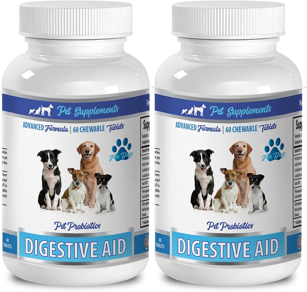 PET Forsyning & NUTRITION LLC Hundegassbehandlinger - Hundededempende AID PROBIotics - Naturlig tilnærming - løsning til dårlig puste og gass - Counter diarrea - acidophilus for hunder - 2 flasker (120 behandlinger)