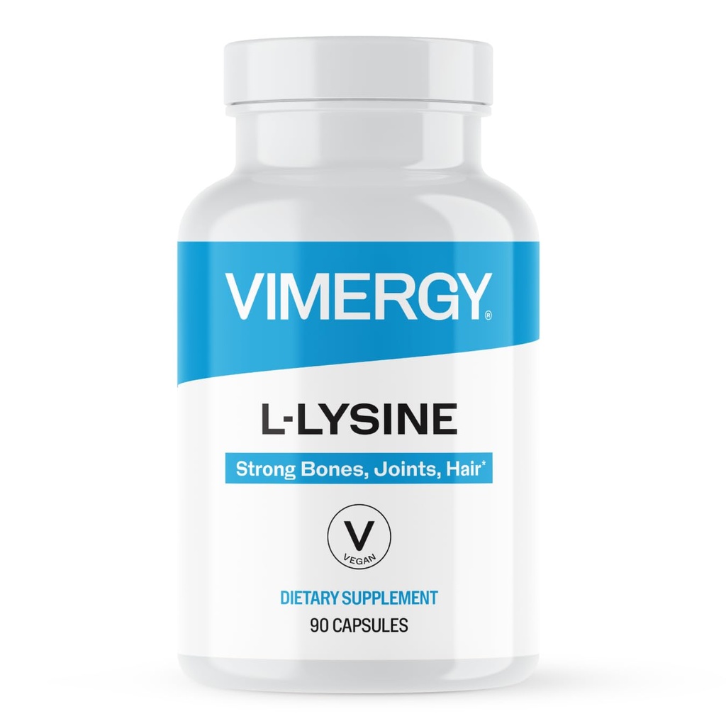 Vimergy L-Lysine – fremmer sunn hud, hår og negler* – støtter sunn metabolisme * – Vegansk, ikke-GMO & Glutenfri – 90 kapsler