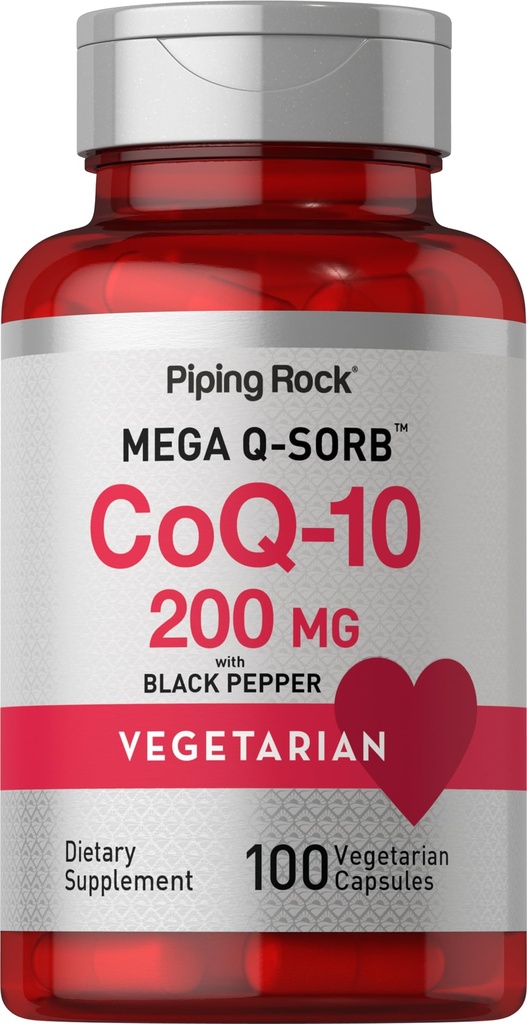 Piping Rock CoQ10 200mg Kapsler | 100 piller | med svart pepper ekstrakt | Coenzym Q10 Supplement for kvinner og menn | Vegetarisk, ikke-GMO, Glutenfri