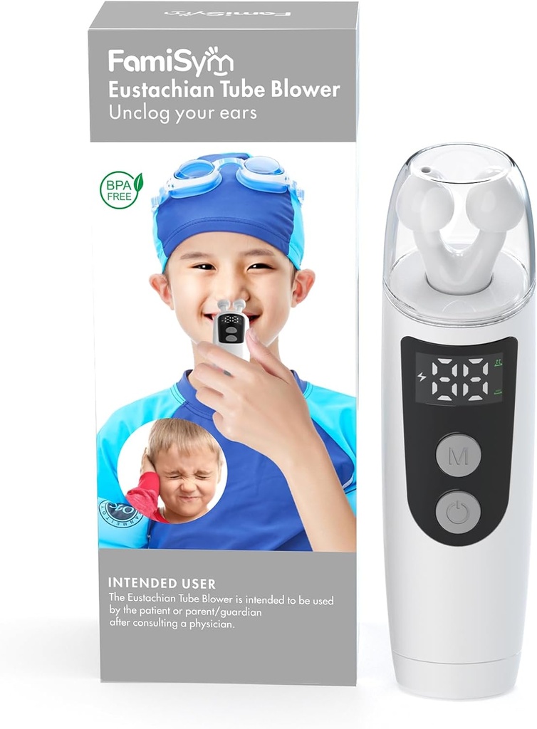 FamiSym Eustachian Tube Unclogger, øre trykk relief enhet Hjem for tinnitus og øret smerte, opprettholder øret trykkbalanse, allevider øret deskomfort, 501-hvitt