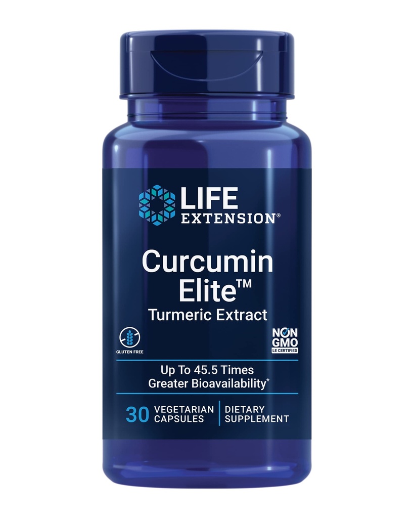 Livsforlengelse Curcumin EliteTM Turmeric Extract, 500 mg, curcuminoids, gurmeroner, Fenugreek, Inflammerende Helsestøtte, hjerte- og immunstøtte, Glutenfri, Ikke-GMO, Vegetarisk, 30 Kapsler