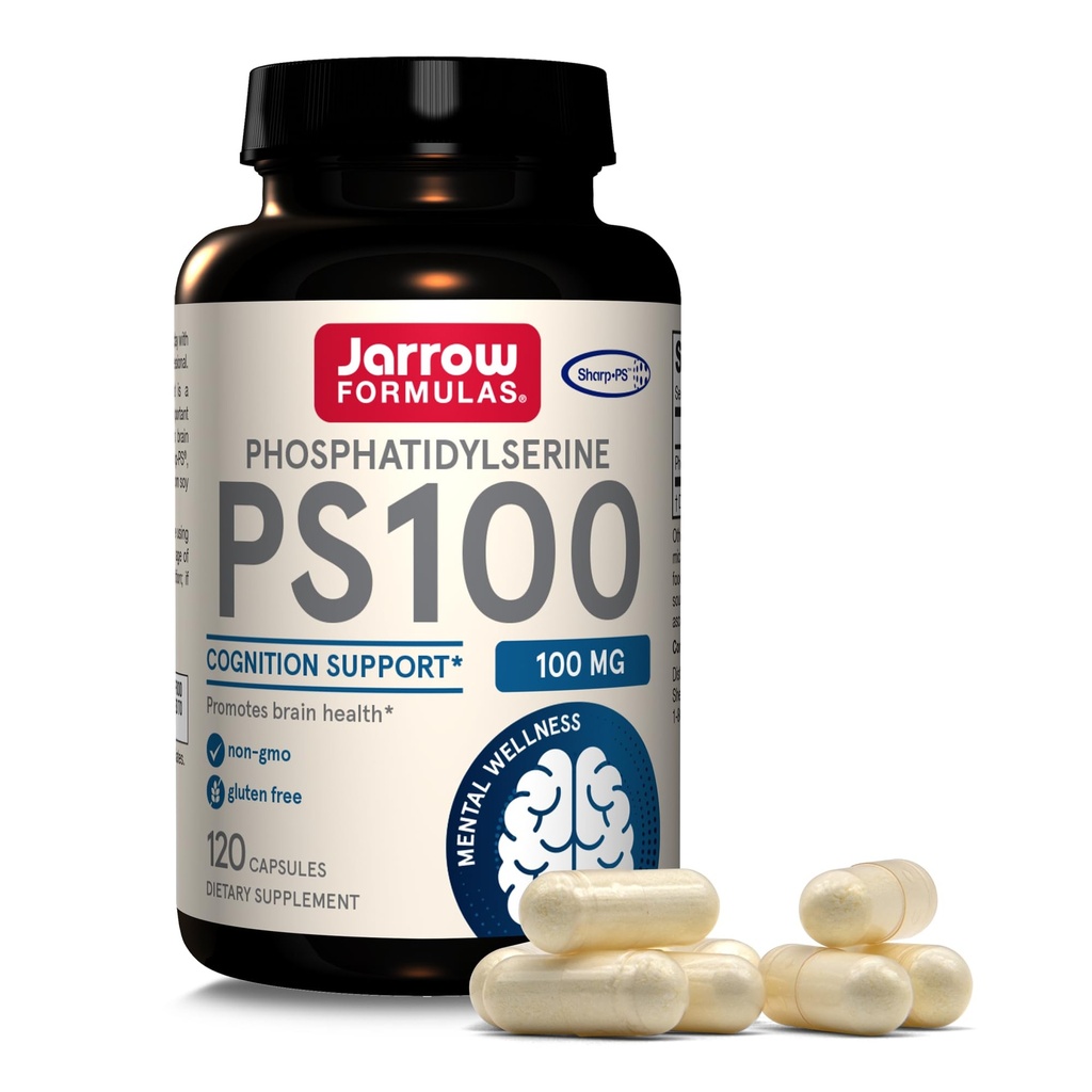 Jarrow Formulas® PS100 Fosfatidyderin, 100 mg, kosttilskudd for hjernehelse og kognisjonsstøtte, 120 kapsler, opp til 120 dagers forsyning