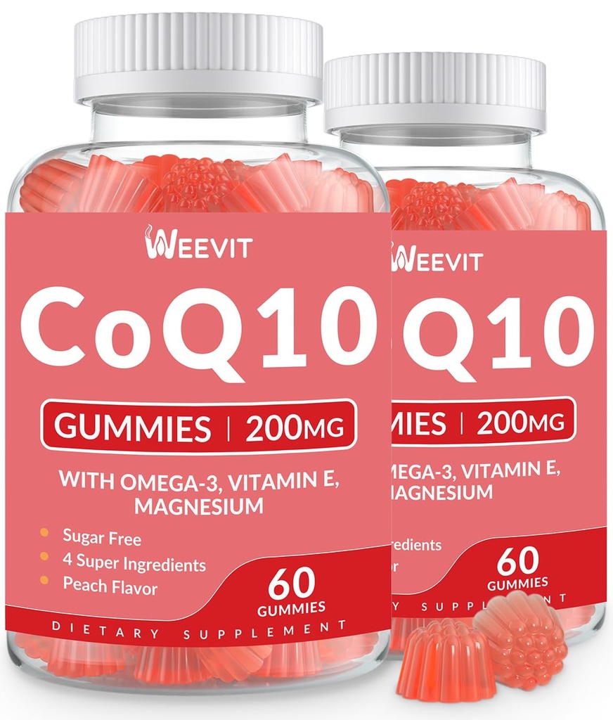 Sugar Free CoQ10 Gummies 200 MG, Coenzym Q10 (Ubiquinone) Gummies for voksne, Co Q10 Supplement med Omega-3, Magnesium, Energi, Brain Support