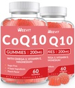 Sugar Free CoQ10 Gummies 200 MG, Coenzym Q10 (Ubiquinone) Gummies for voksne, Co Q10 Supplement med Omega-3, Magnesium, Energi, Brain Support