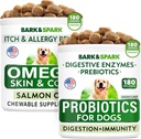 Hundeprobiotika Chews + Omega 3 for hunder Bundle - gass, diarrea, dyspepsi, Upset Mage Relief + Allergi og kløe Relief - Digestive Enzymer + Prebiotika + Omega 3 - Hud og Coat Support