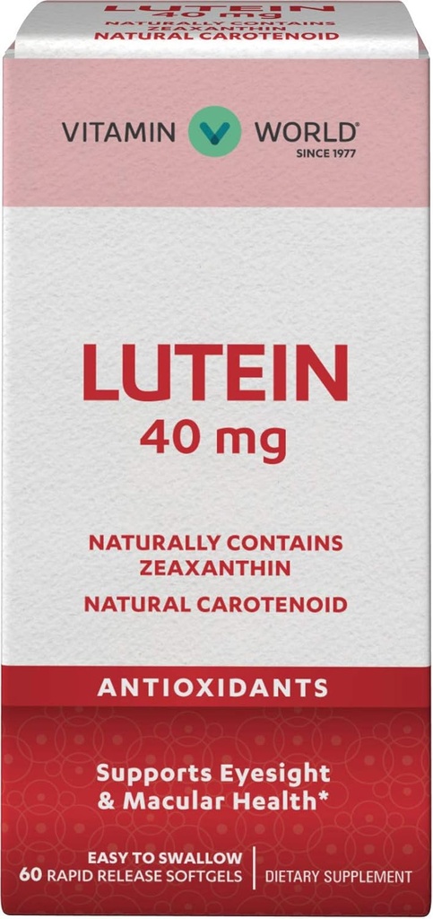 Vitamin verden Lutein 40mg 60 Rapid Release Softgels, Øye helse, Visjon, Antioksidant