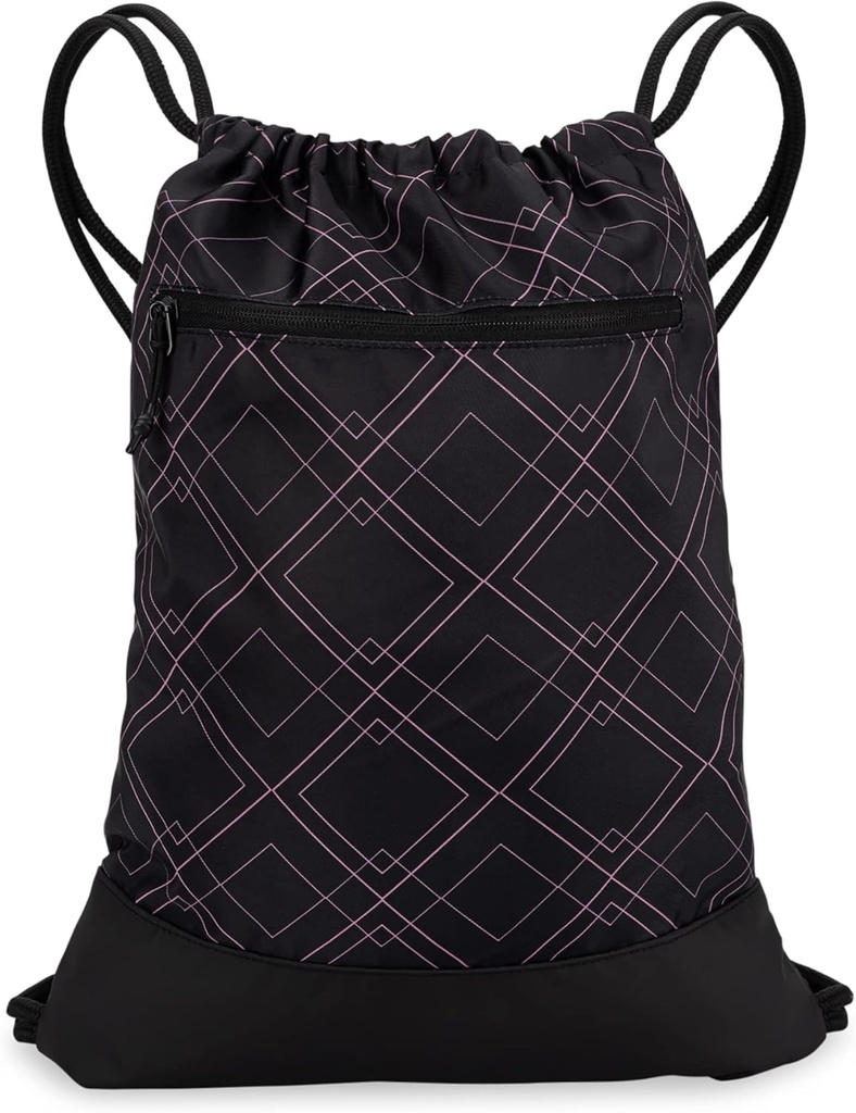 Tegnestreng Gym Veske for kvinner | Holdbar Letvekt Gym Cinch ryggsekk med grafiske designer | Flott for Gym og sport | Svart/Rose - Geometrisk