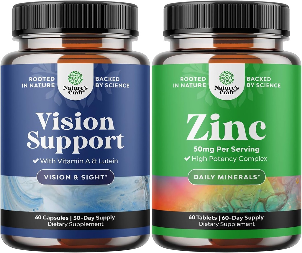 Bundle of Complete Eye Health Supplement for voksne for visjon tørre øyne trykk og blått lys beskyttelse og sink kompleks for immunsystem og sink