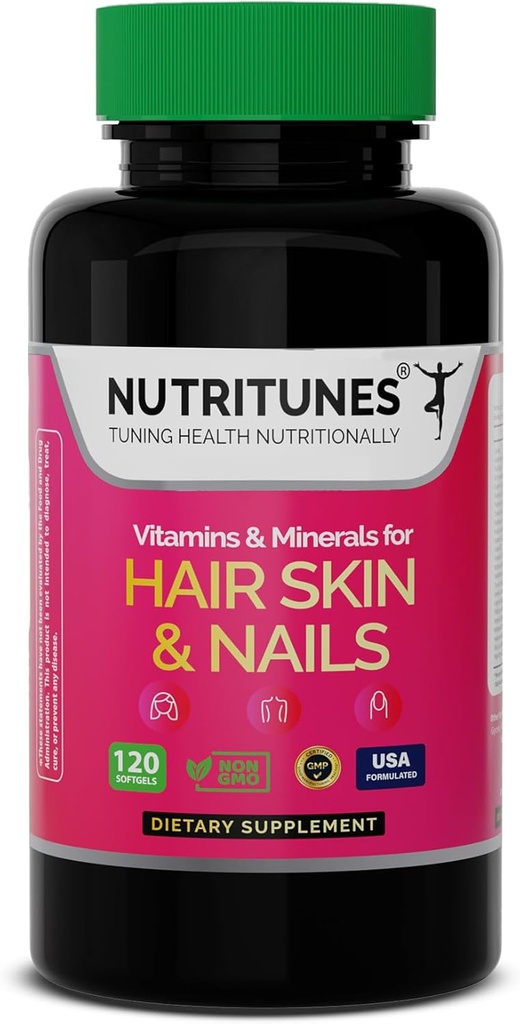Håret Hud og neglevitaminer– Biotin & kollagen formel med B vitaminer, sink og selen – fremmer hårstyrke, hudhydrasjon og neglehelse – 120 Softgels