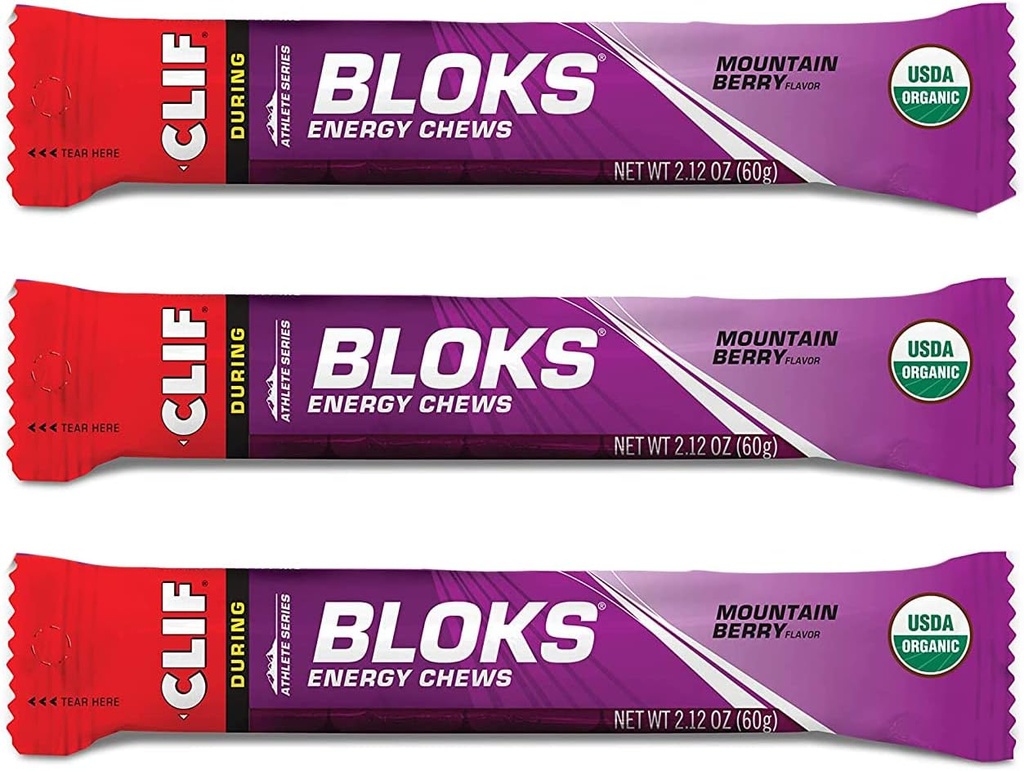 CLIF BLOKS - Energi Chews - Mountain Berry - Ikke-GMO - Plant Basert Mat - Rask drivstoff for sykling og løping -Workout Snack(2.1 Ounce Packet, 3 greve)