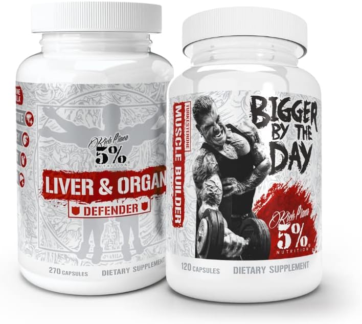 5% Ernæring 2-stakk Lever & Organ Defender med NAC + BiggerByTheDay Lever, Nyre, og hjerte støtte + anabole muskelbygger, Hardcore Lean Mass Gainer med Turkesteron, HICA, L-Leucine