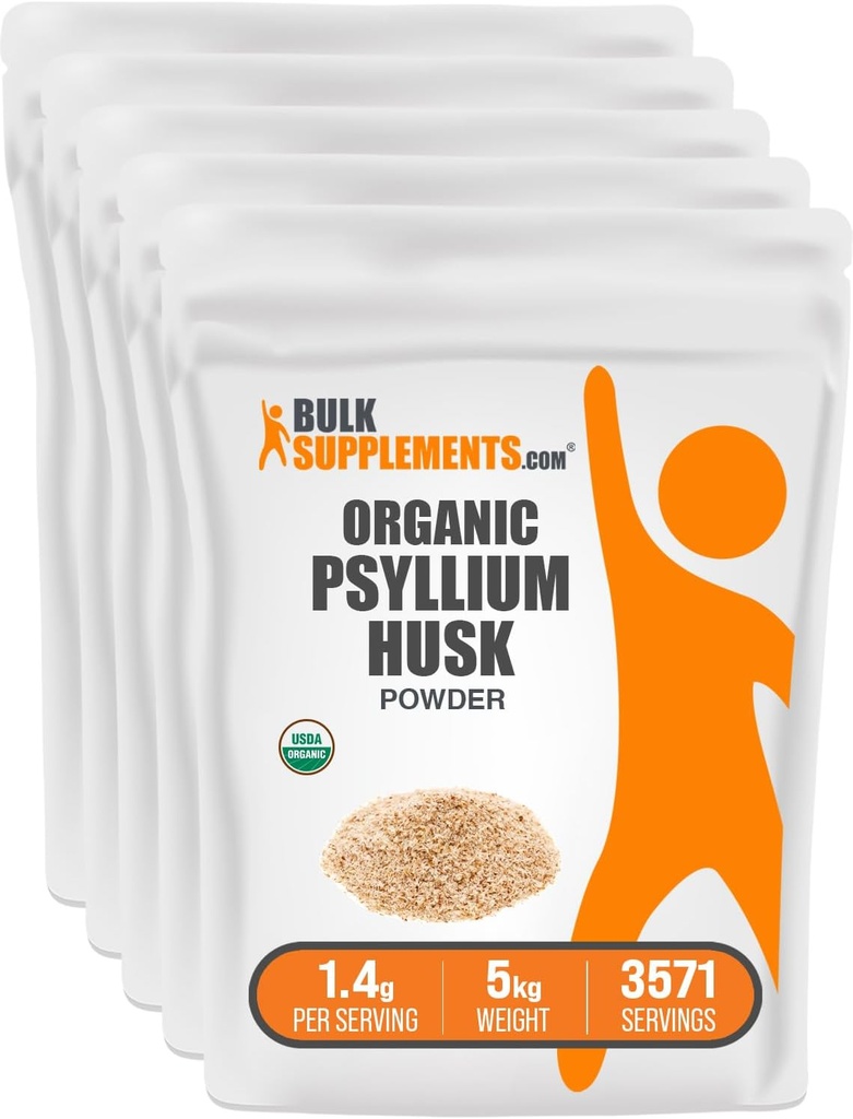 BulkSupplements.com Organisk Psyllium Husk pulver - Psyllium Husk pulver til baking, Fiber Supplement - Glutenfri, 1,4 g per servering, 1kg (2,2 lbs) (Pack of 5)