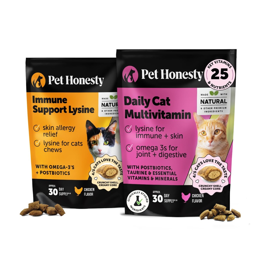 Cat Multivitaminer + immunstøtte Lysine Dual Texture Chew Supplement Bundle - støtter total immunhelse, ledd, hud og Coat, og katt Allergy Relief - Sneezing, Runny Nese