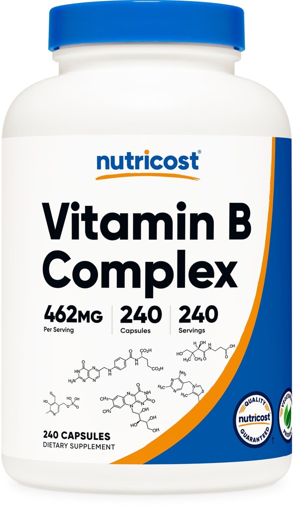 Nutricost vitamin B kompleks 462mg, 240 kapsler - med vitamin C - Energikompleks