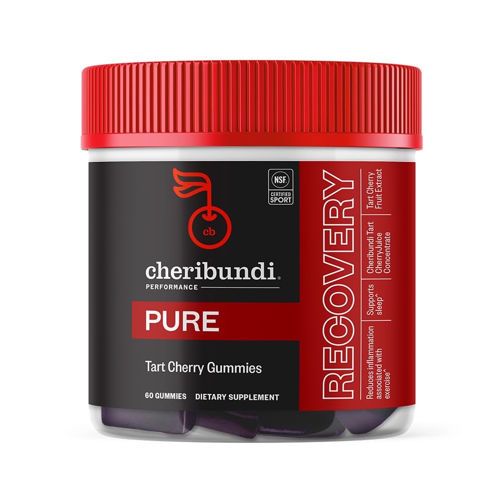 Cheribundi Tart Cherry Gummies ren | ytelse for maksimal gjenoppretting med 25 Tart Cherries | Kraftig antioksidant støtte, ikke-GMO, Glutenfri, Vegan | 20 kalorier per servering | 60 Count