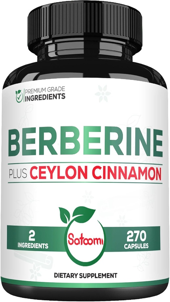 Berberine med Ceylon Cinnamon Supplement - 1500mg Ekstra styrke for immunforsvar, Digestiv helse, Kroppsstyring og energiproduksjon - 270 kapsler - Glutenfri, ikke-GMO