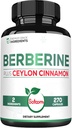Berberine med Ceylon Cinnamon Supplement - 1500mg Ekstra styrke for immunforsvar, Digestiv helse, Kroppsstyring og energiproduksjon - 270 kapsler - Glutenfri, ikke-GMO