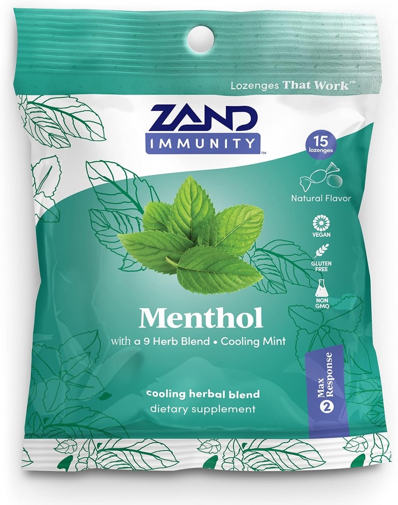 ZAND immunitet Menthol HerbaLozenge Cough Drops ® Peppermynte, Eucalyptus, Herb Blend ® No Corn Syrup (15 Lozenges)