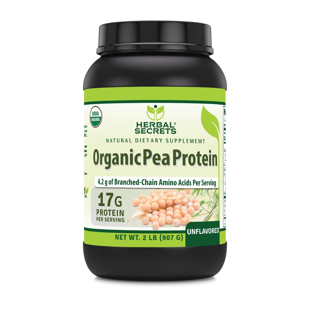 Herbal hemmeligheter organiske pea protein pulver | 2 Lbs. | 17 gram protein per servering | 4,2 gram BCAA kosttilskudd | Ikke-GMO | Glutenfri | laget i USA