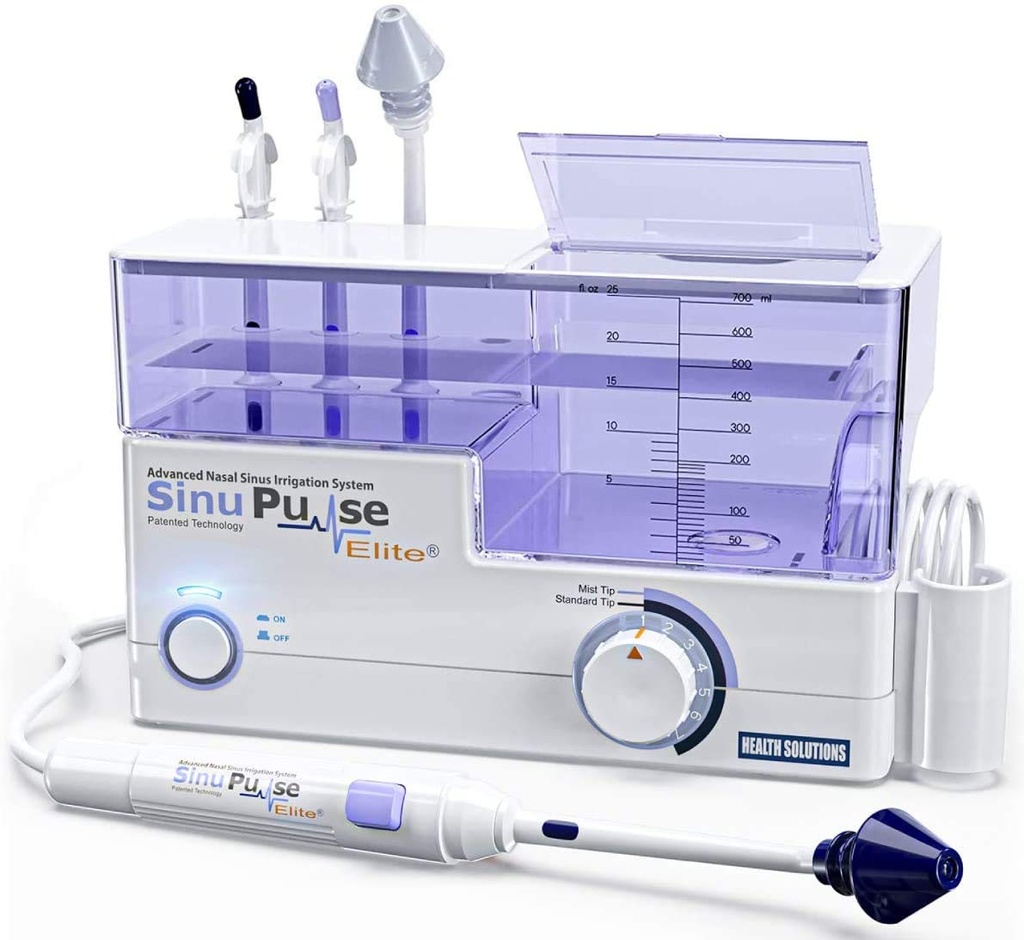 SinuPulse Elite Advanced Nasal Irrigation System med 30 sinuAir saltpakker, pulserende Nasal Congestion Relief & Sinus Rinse Machine, mer effektiv enn Neti Pot eller Nese Spray