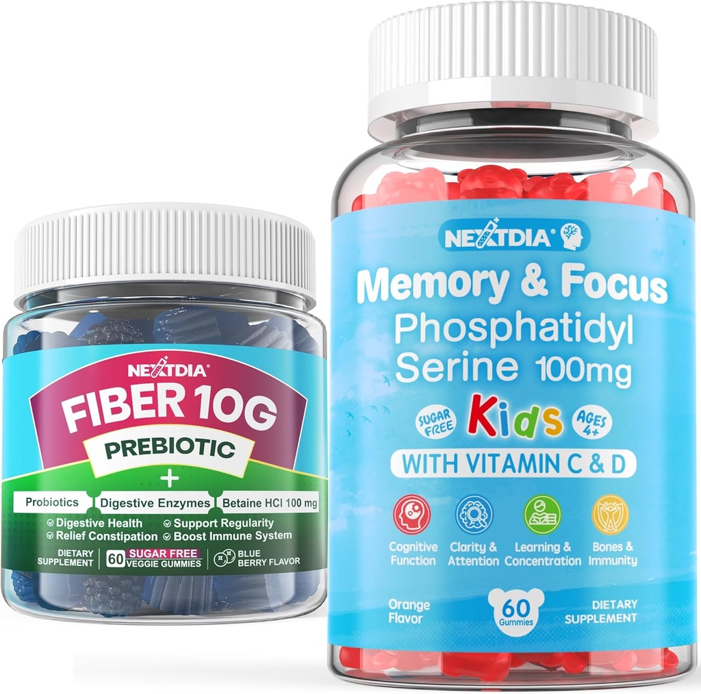 Sugar Free Fosfatidyserin Gummies for barn + Fiber Gummies for voksne